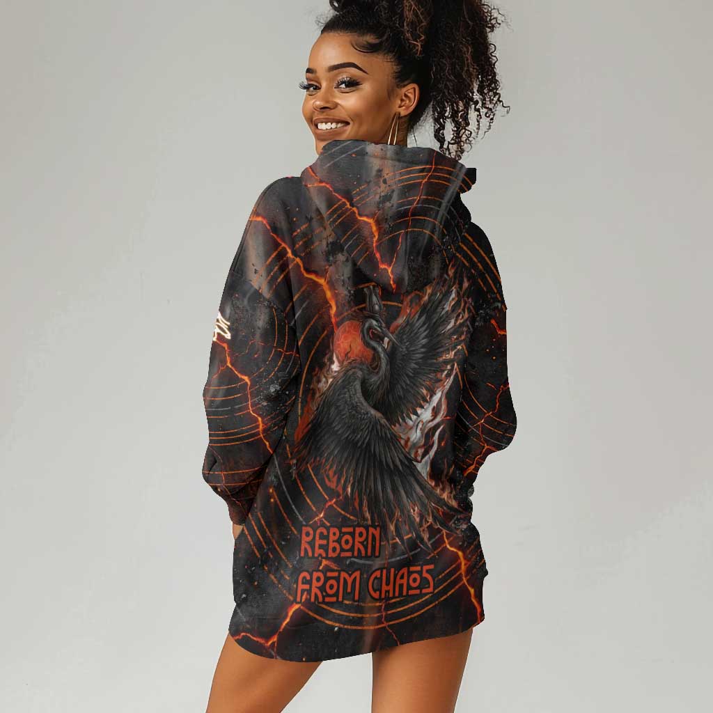 Bennu Hoodie Dress Ancient Egyptian Lava Crack Texture, Phoenix Firebird and Reborn from Chaos - African Pride