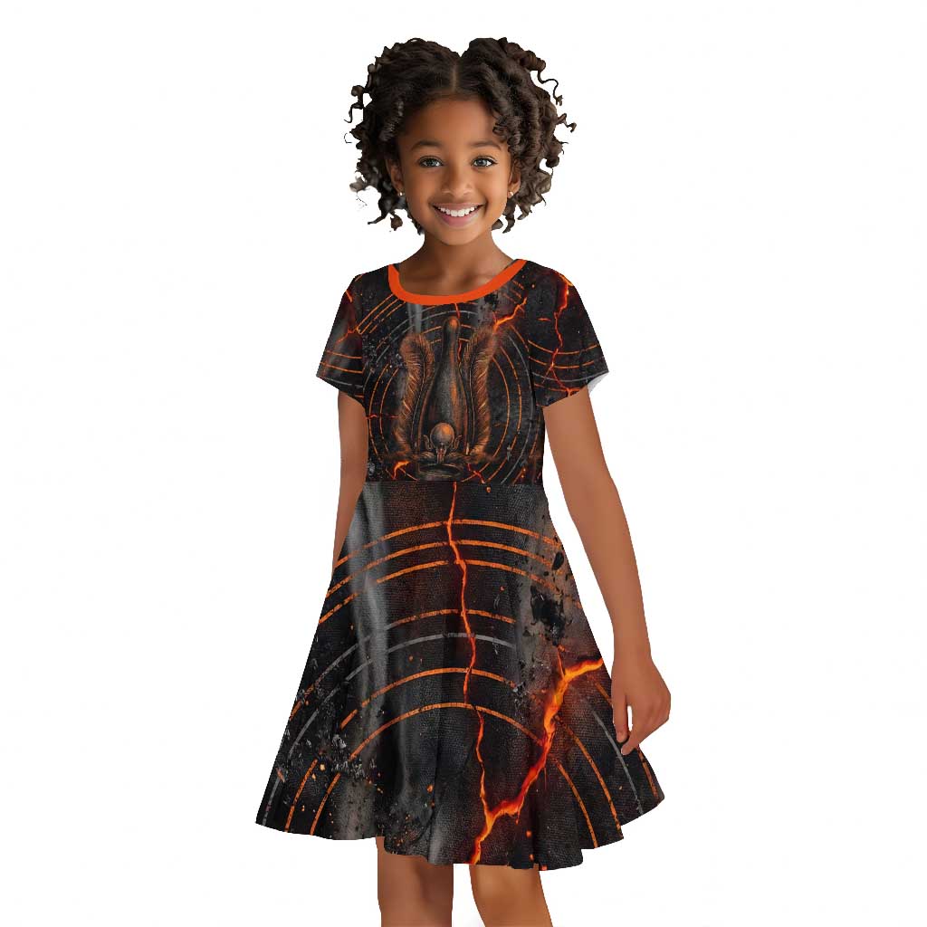 Bennu Kid Short Sleeve Dress Ancient Egyptian Lava Crack Texture, Phoenix Firebird and Reborn from Chaos - African Pride