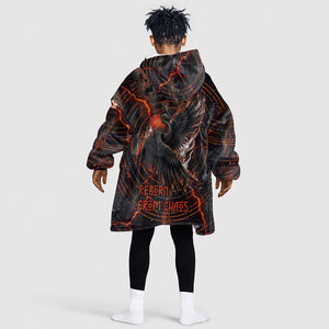 Bennu Kid Wearable Blanket Hoodie Ancient Egyptian Lava Crack Texture, Phoenix Firebird and Reborn from Chaos - African Pride