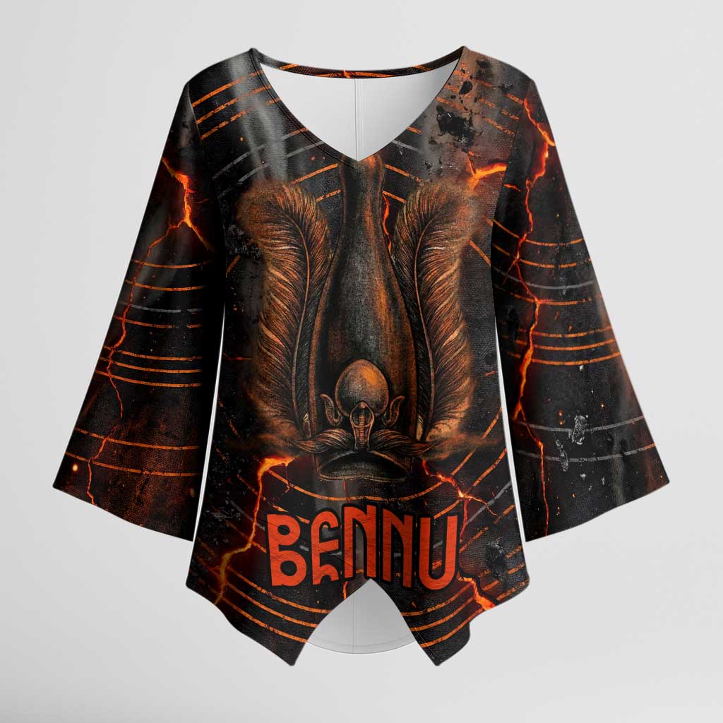 Bennu Kimono Sleeve Blouse Ancient Egyptian Lava Crack Texture, Phoenix Firebird and Reborn from Chaos - African Pride