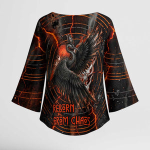 Bennu Kimono Sleeve Blouse Ancient Egyptian Lava Crack Texture, Phoenix Firebird and Reborn from Chaos - African Pride