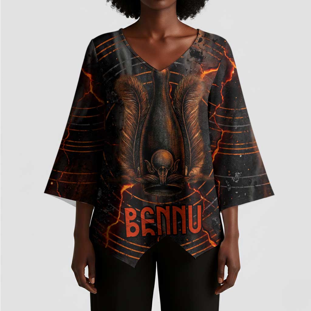 Bennu Kimono Sleeve Blouse Ancient Egyptian Lava Crack Texture, Phoenix Firebird and Reborn from Chaos - African Pride