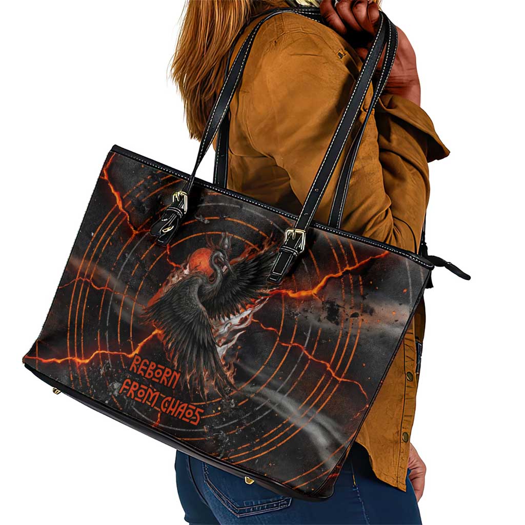 Bennu Leather Tote Bag Ancient Egyptian Lava Crack Texture, Phoenix Firebird and Reborn from Chaos - African Pride