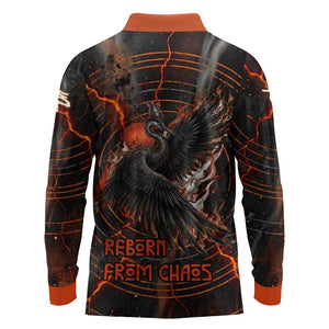 Bennu Long Sleeve Polo Shirt Ancient Egyptian Lava Crack Texture, Phoenix Firebird and Reborn from Chaos - African Pride