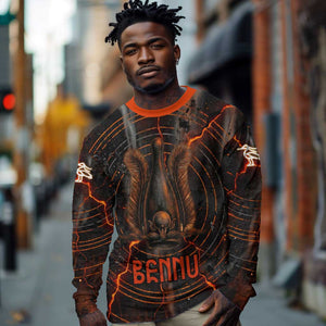 Bennu Long Sleeve Shirt Ancient Egyptian Lava Crack Texture, Phoenix Firebird and Reborn from Chaos - African Pride