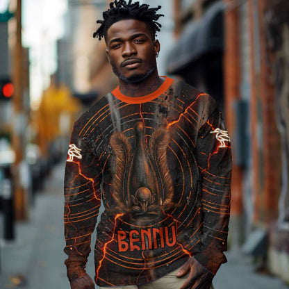 Bennu Long Sleeve Shirt Ancient Egyptian Lava Crack Texture, Phoenix Firebird and Reborn from Chaos - African Pride