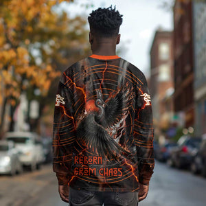 Bennu Long Sleeve Shirt Ancient Egyptian Lava Crack Texture, Phoenix Firebird and Reborn from Chaos - African Pride