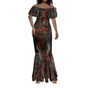 Bennu Mermaid Dress Ancient Egyptian Lava Crack Texture, Phoenix Firebird and Reborn from Chaos - African Pride