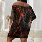 Bennu Off Shoulder Short Dress Ancient Egyptian Lava Crack Texture, Phoenix Firebird and Reborn from Chaos - African Pride