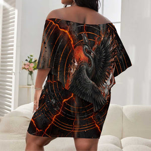 Bennu Off Shoulder Short Dress Ancient Egyptian Lava Crack Texture, Phoenix Firebird and Reborn from Chaos - African Pride