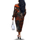 Bennu Off The Shoulder Long Sleeve Dress Ancient Egyptian Lava Crack Texture, Phoenix Firebird and Reborn from Chaos - African Pride
