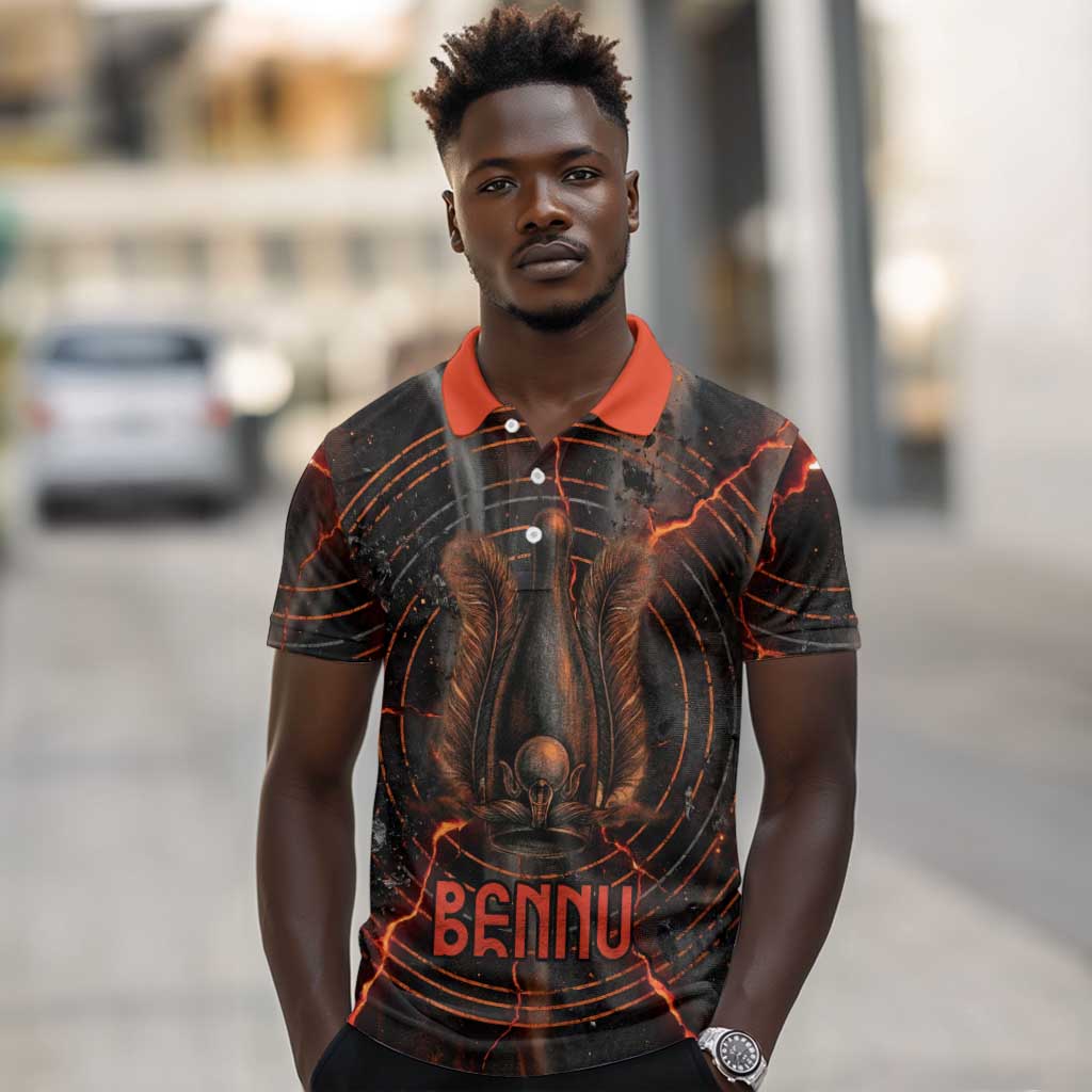 Bennu Polo Shirt Ancient Egyptian Lava Crack Texture, Phoenix Firebird and Reborn from Chaos - African Pride