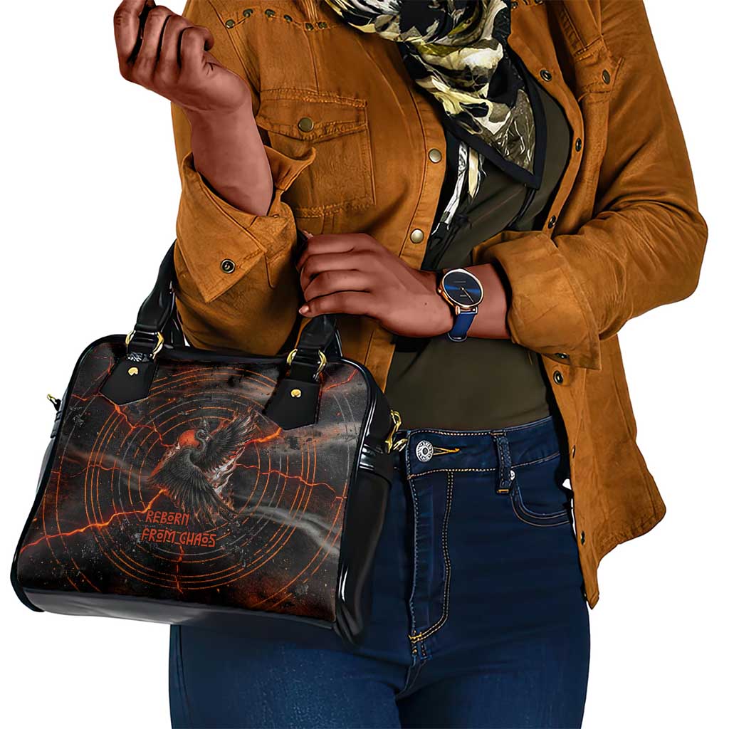 Bennu Shoulder Handbag Ancient Egyptian Lava Crack Texture, Phoenix Firebird and Reborn from Chaos - African Pride