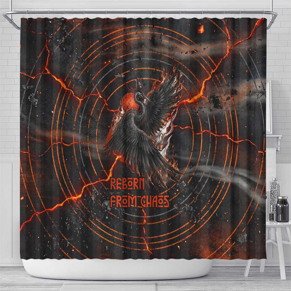 Bennu Shower Curtain Ancient Egyptian Lava Crack Texture, Phoenix Firebird and Reborn from Chaos - African Pride