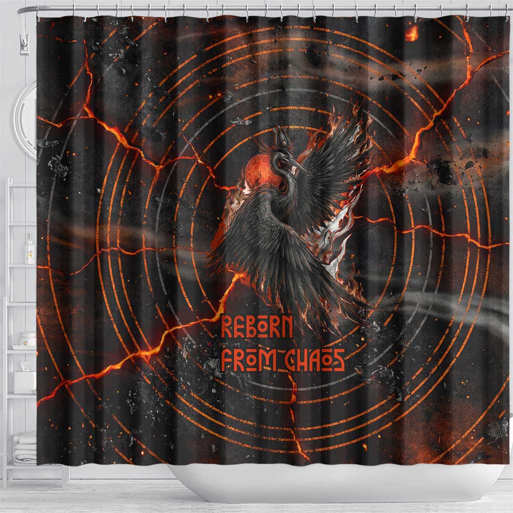 Bennu Shower Curtain Ancient Egyptian Lava Crack Texture, Phoenix Firebird and Reborn from Chaos - African Pride