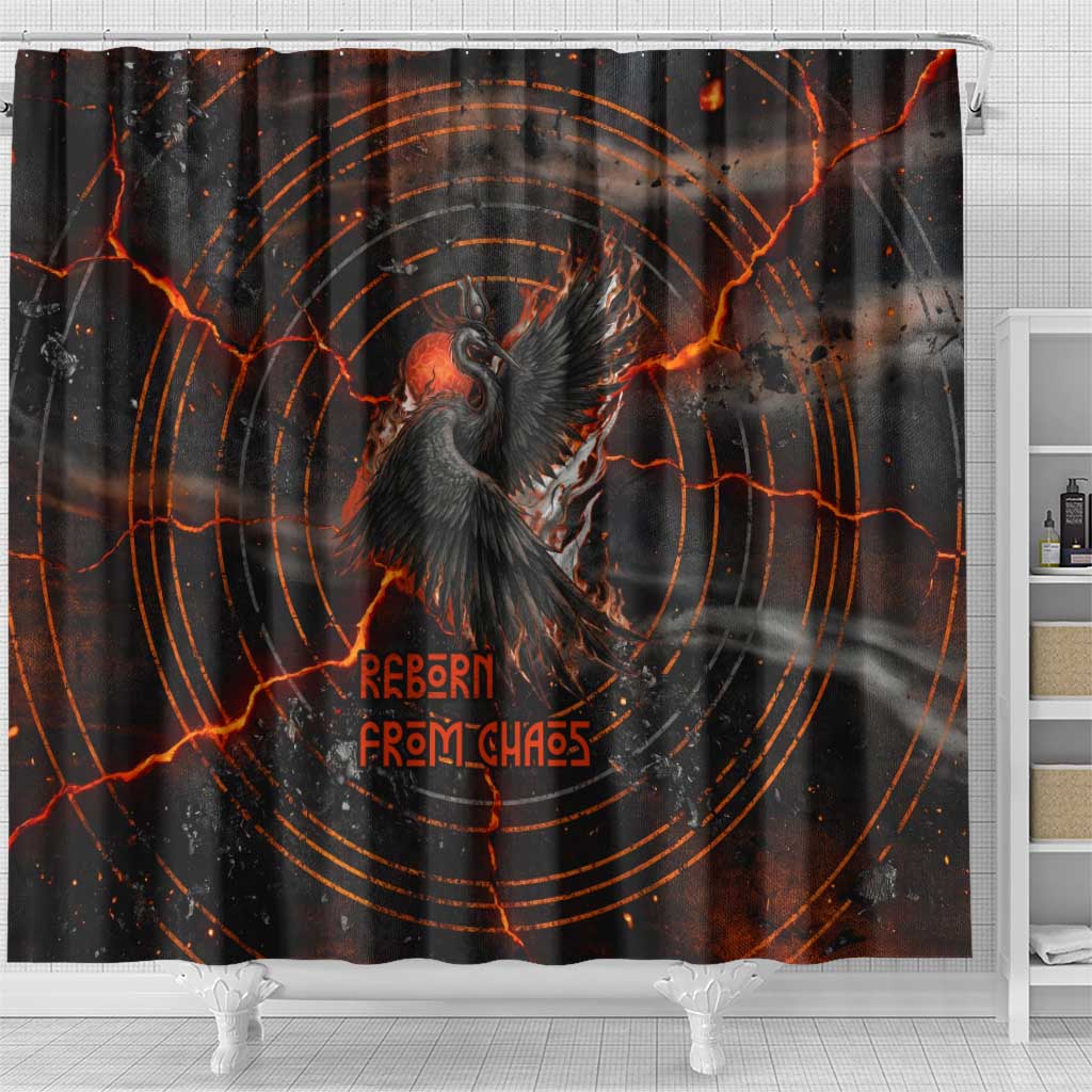 Bennu Shower Curtain Ancient Egyptian Lava Crack Texture, Phoenix Firebird and Reborn from Chaos - African Pride
