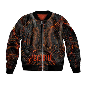 Bennu Sleeve Zip Bomber Jacket Ancient Egyptian Lava Crack Texture, Phoenix Firebird and Reborn from Chaos - African Pride
