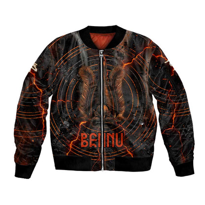 Bennu Sleeve Zip Bomber Jacket Ancient Egyptian Lava Crack Texture, Phoenix Firebird and Reborn from Chaos - African Pride