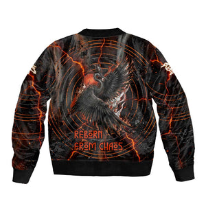 Bennu Sleeve Zip Bomber Jacket Ancient Egyptian Lava Crack Texture, Phoenix Firebird and Reborn from Chaos - African Pride