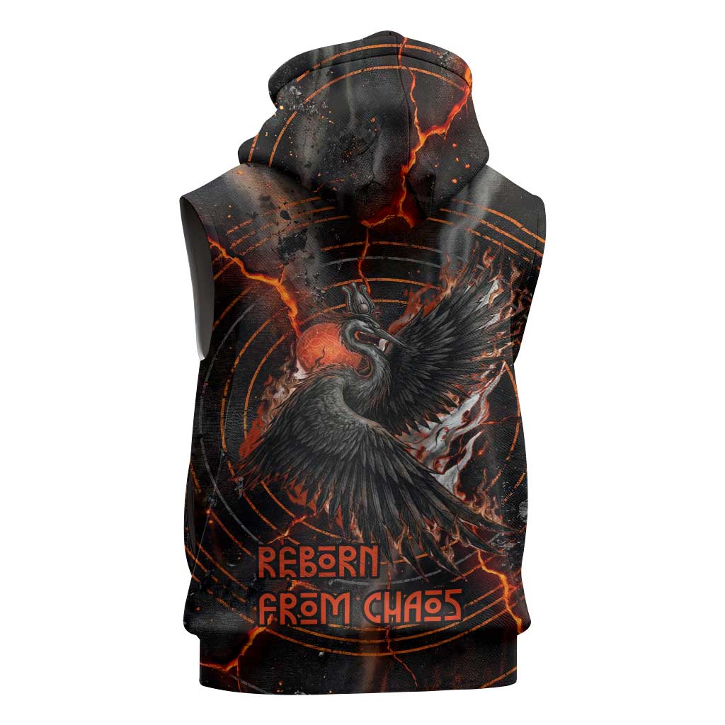 Bennu Sleeveless Hoodie Ancient Egyptian Lava Crack Texture, Phoenix Firebird and Reborn from Chaos - African Pride