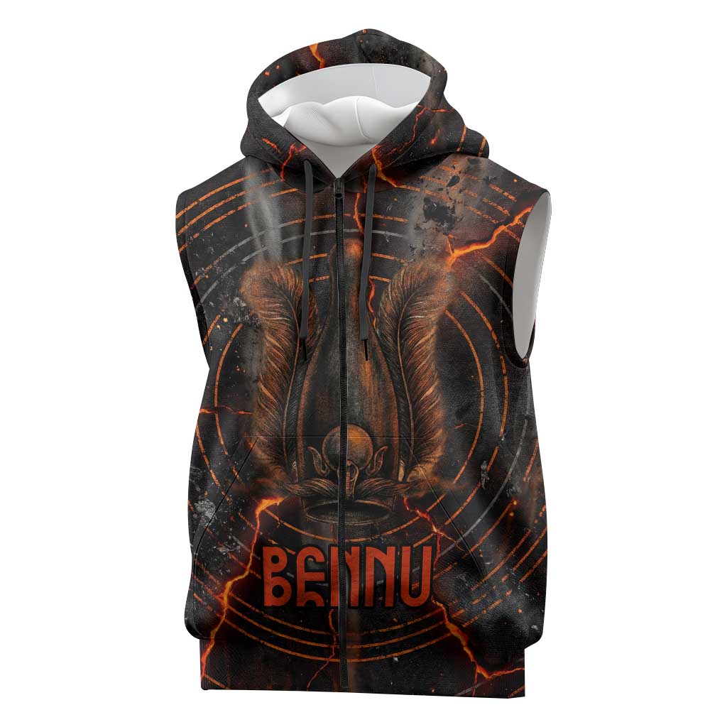 Bennu Sleeveless Zip Hoodie Ancient Egyptian Lava Crack Texture, Phoenix Firebird and Reborn from Chaos - African Pride