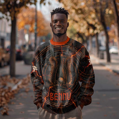 Bennu Sweatshirt Ancient Egyptian Lava Crack Texture, Phoenix Firebird and Reborn from Chaos - African Pride