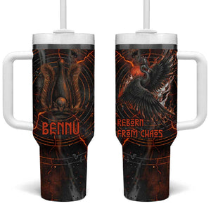 Bennu Tumbler With Handle Ancient Egyptian Lava Crack Texture, Phoenix Firebird and Reborn from Chaos - African Pride