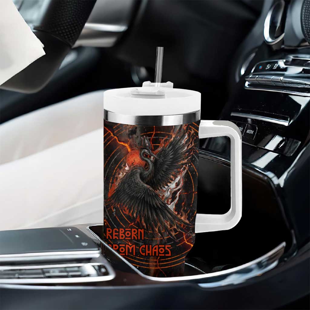 Bennu Tumbler With Handle Ancient Egyptian Lava Crack Texture, Phoenix Firebird and Reborn from Chaos - African Pride