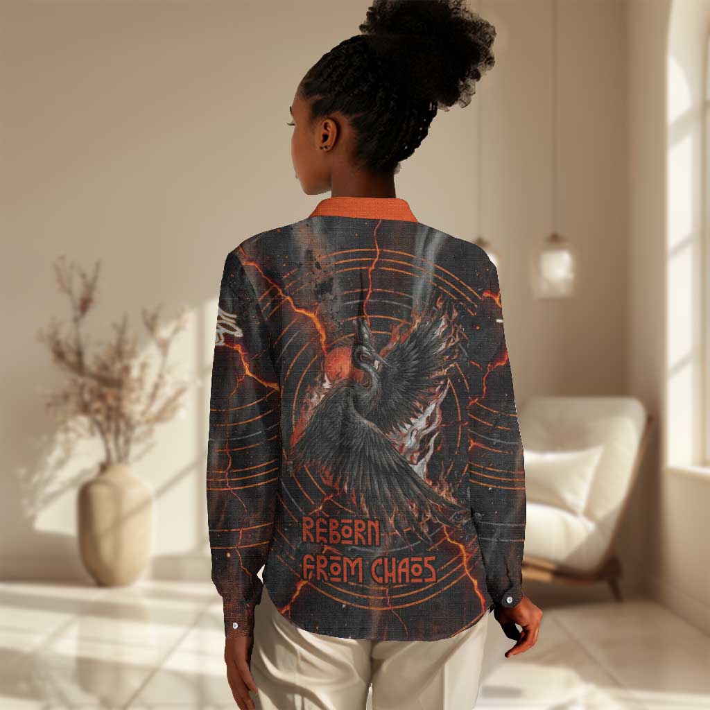 Bennu Women Casual Shirt Ancient Egyptian Lava Crack Texture, Phoenix Firebird and Reborn from Chaos - African Pride