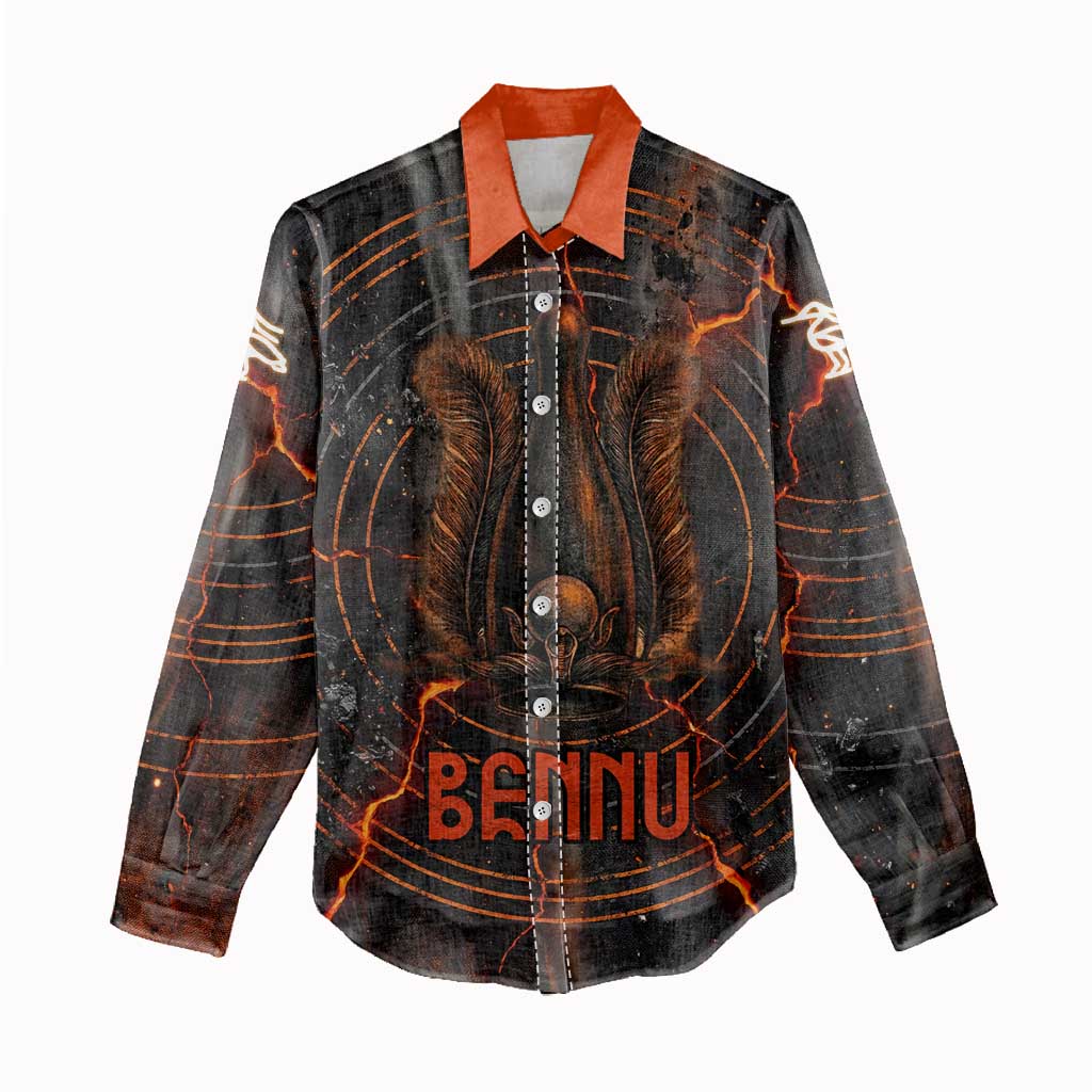 Bennu Women Casual Shirt Ancient Egyptian Lava Crack Texture, Phoenix Firebird and Reborn from Chaos - African Pride