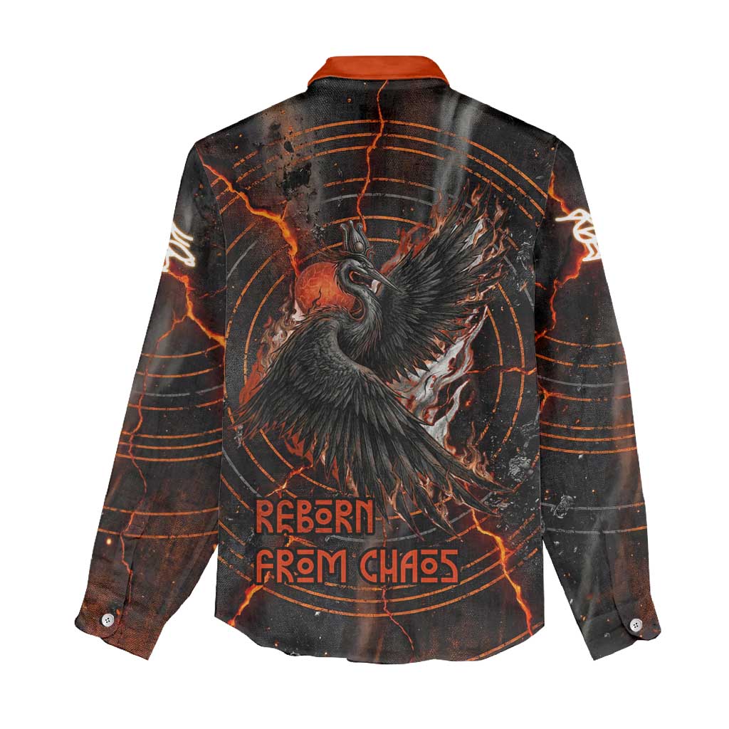 Bennu Women Casual Shirt Ancient Egyptian Lava Crack Texture, Phoenix Firebird and Reborn from Chaos - African Pride