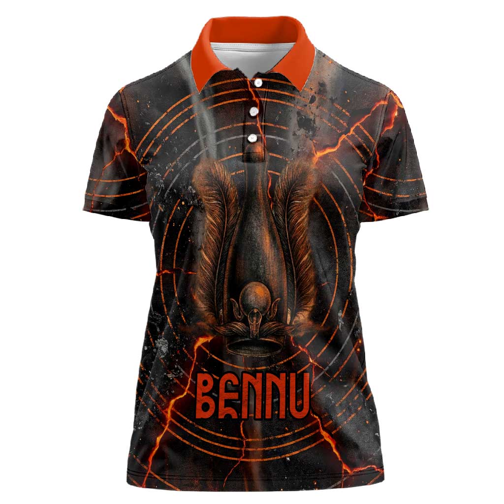 Bennu Women Polo Shirt Ancient Egyptian Lava Crack Texture, Phoenix Firebird and Reborn from Chaos - African Pride