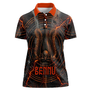 Bennu Women Polo Shirt Ancient Egyptian Lava Crack Texture, Phoenix Firebird and Reborn from Chaos - African Pride