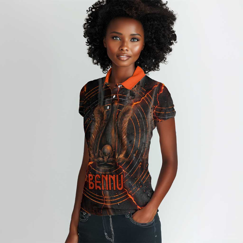 Bennu Women Polo Shirt Ancient Egyptian Lava Crack Texture, Phoenix Firebird and Reborn from Chaos - African Pride