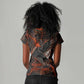 Bennu Women V-Neck T-Shirt Ancient Egyptian Lava Crack Texture, Phoenix Firebird and Reborn from Chaos - African Pride