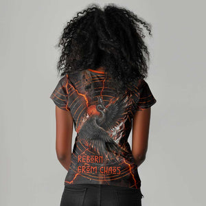 Bennu Women V-Neck T-Shirt Ancient Egyptian Lava Crack Texture, Phoenix Firebird and Reborn from Chaos - African Pride