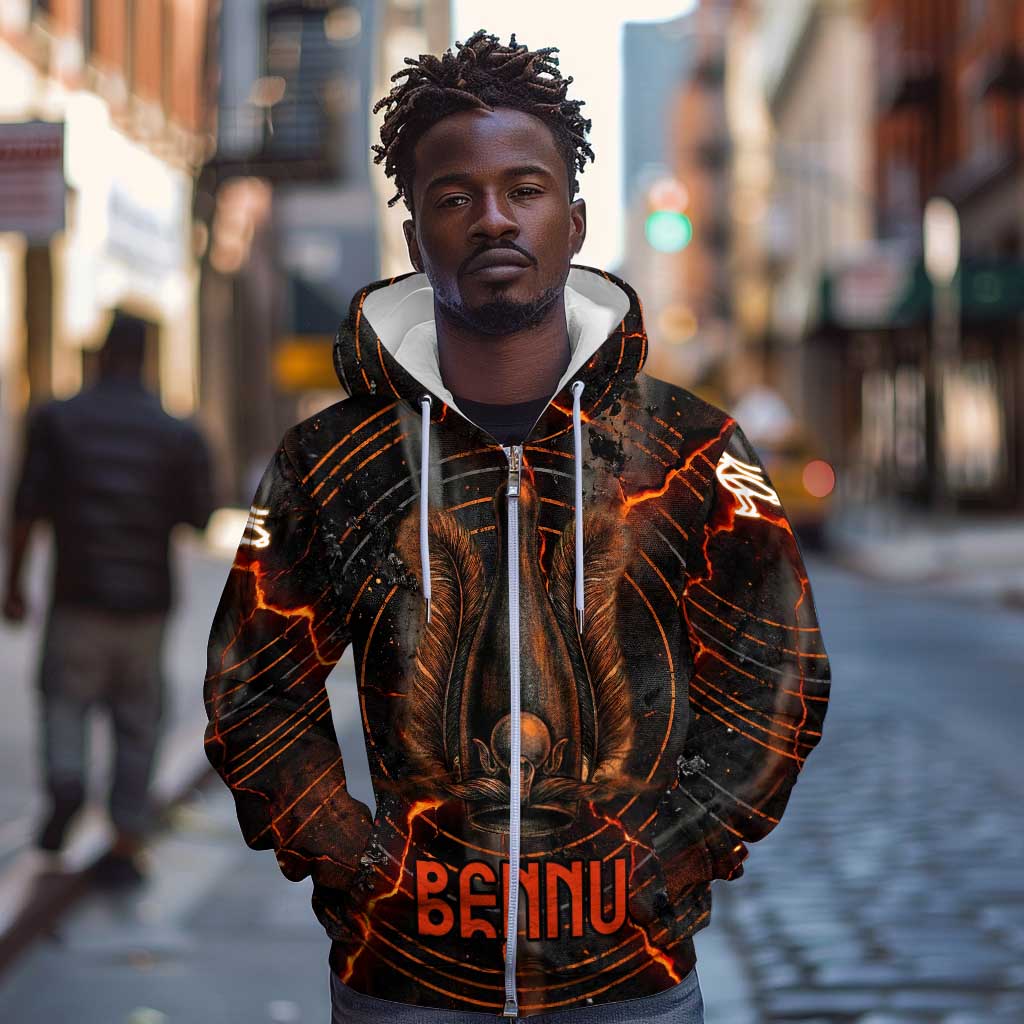 Bennu Zip Hoodie Ancient Egyptian Lava Crack Texture, Phoenix Firebird and Reborn from Chaos - African Pride