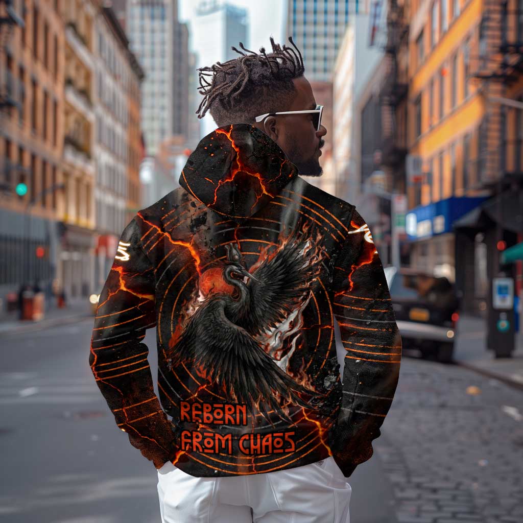 Bennu Zip Hoodie Ancient Egyptian Lava Crack Texture, Phoenix Firebird and Reborn from Chaos - African Pride