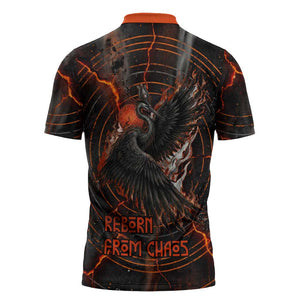 Bennu Zipper Polo Shirt Ancient Egyptian Lava Crack Texture, Phoenix Firebird and Reborn from Chaos - African Pride