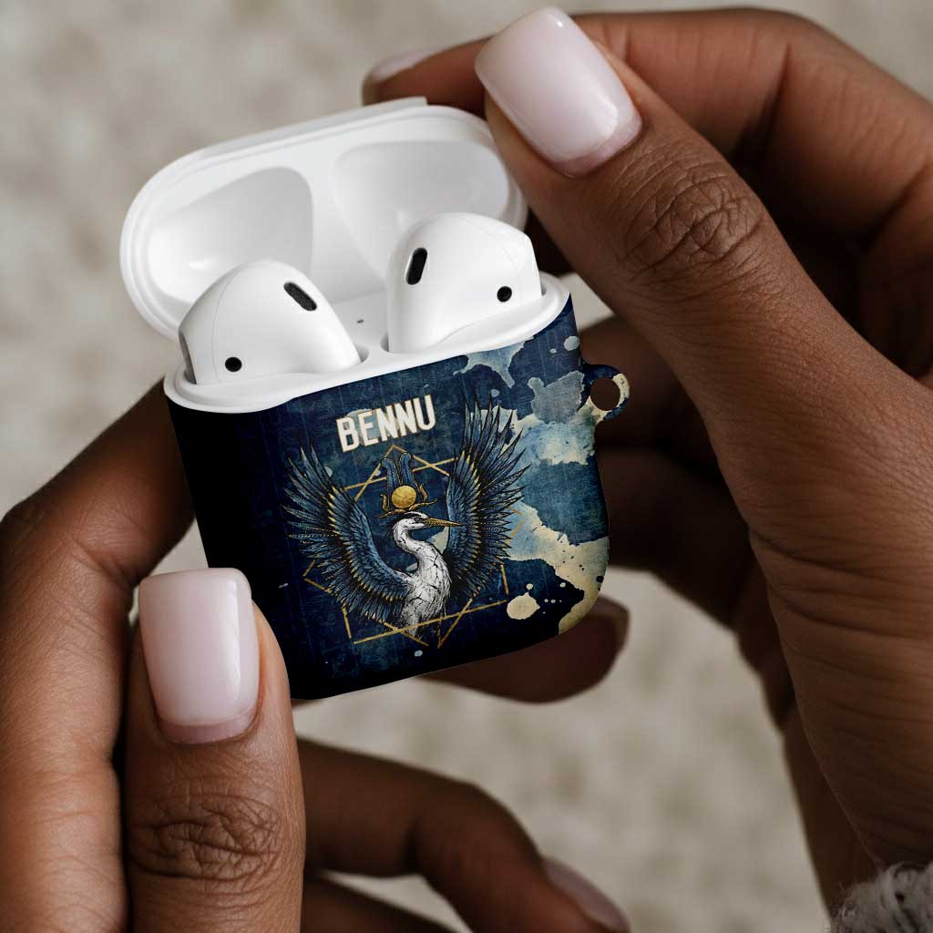 Bennu Ancient Egyptian AirPods Case with Deep Blue Ink Wash, Winged Bennu Bird and Soul of Ra - African Pride