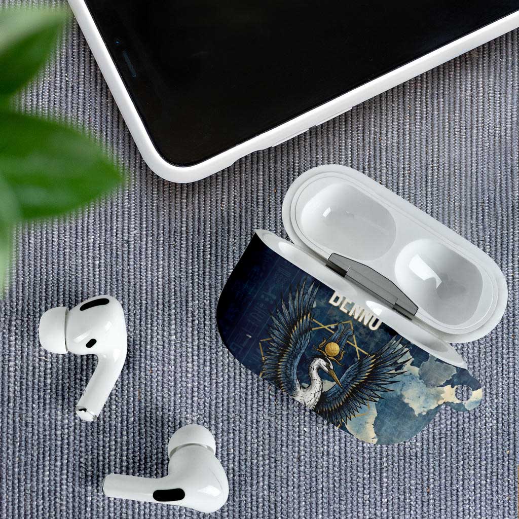 Bennu Ancient Egyptian AirPods Case with Deep Blue Ink Wash, Winged Bennu Bird and Soul of Ra - African Pride