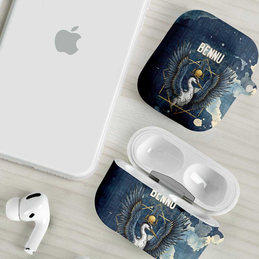 Bennu Ancient Egyptian AirPods Case with Deep Blue Ink Wash, Winged Bennu Bird and Soul of Ra - African Pride