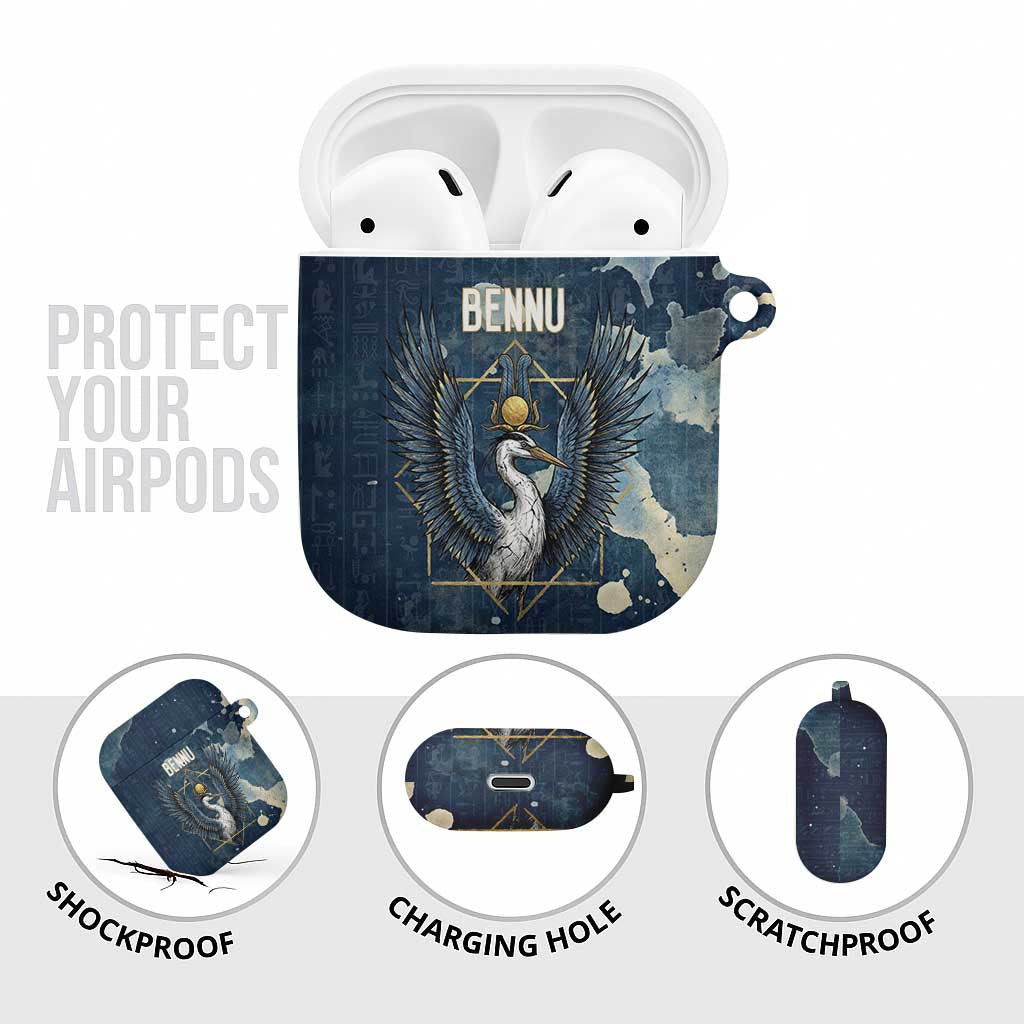 Bennu Ancient Egyptian AirPods Case with Deep Blue Ink Wash, Winged Bennu Bird and Soul of Ra - African Pride