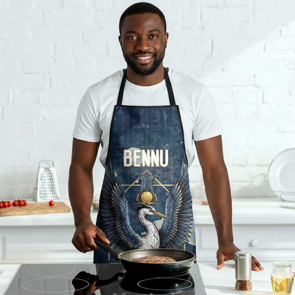 Bennu Ancient Egyptian Apron with Deep Blue Ink Wash, Winged Bennu Bird and Soul of Ra - African Pride