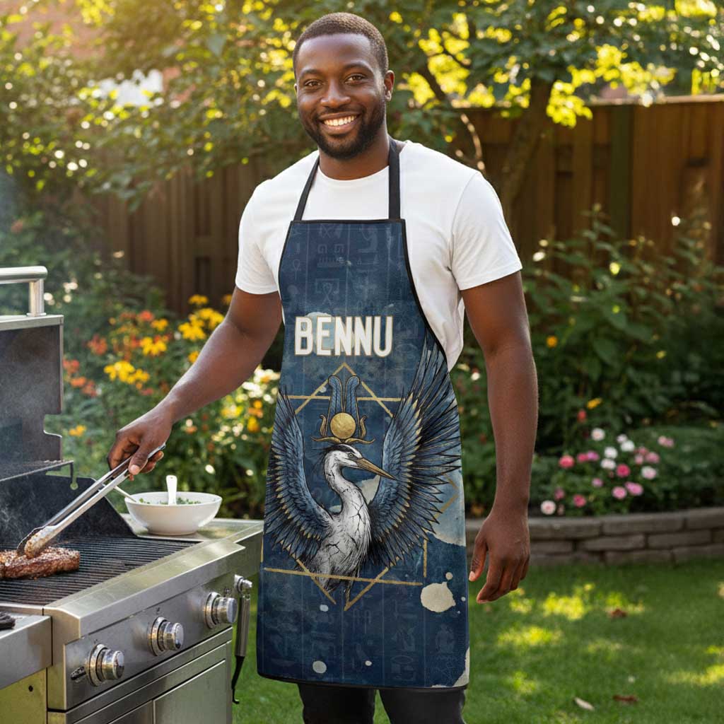 Bennu Ancient Egyptian Apron with Deep Blue Ink Wash, Winged Bennu Bird and Soul of Ra - African Pride
