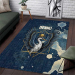 Bennu Ancient Egyptian Area Rug with Deep Blue Ink Wash, Winged Bennu Bird and Soul of Ra - African Pride