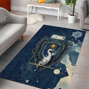 Bennu Ancient Egyptian Area Rug with Deep Blue Ink Wash, Winged Bennu Bird and Soul of Ra - African Pride
