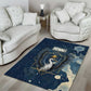 Bennu Ancient Egyptian Area Rug with Deep Blue Ink Wash, Winged Bennu Bird and Soul of Ra - African Pride
