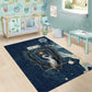 Bennu Ancient Egyptian Area Rug with Deep Blue Ink Wash, Winged Bennu Bird and Soul of Ra - African Pride