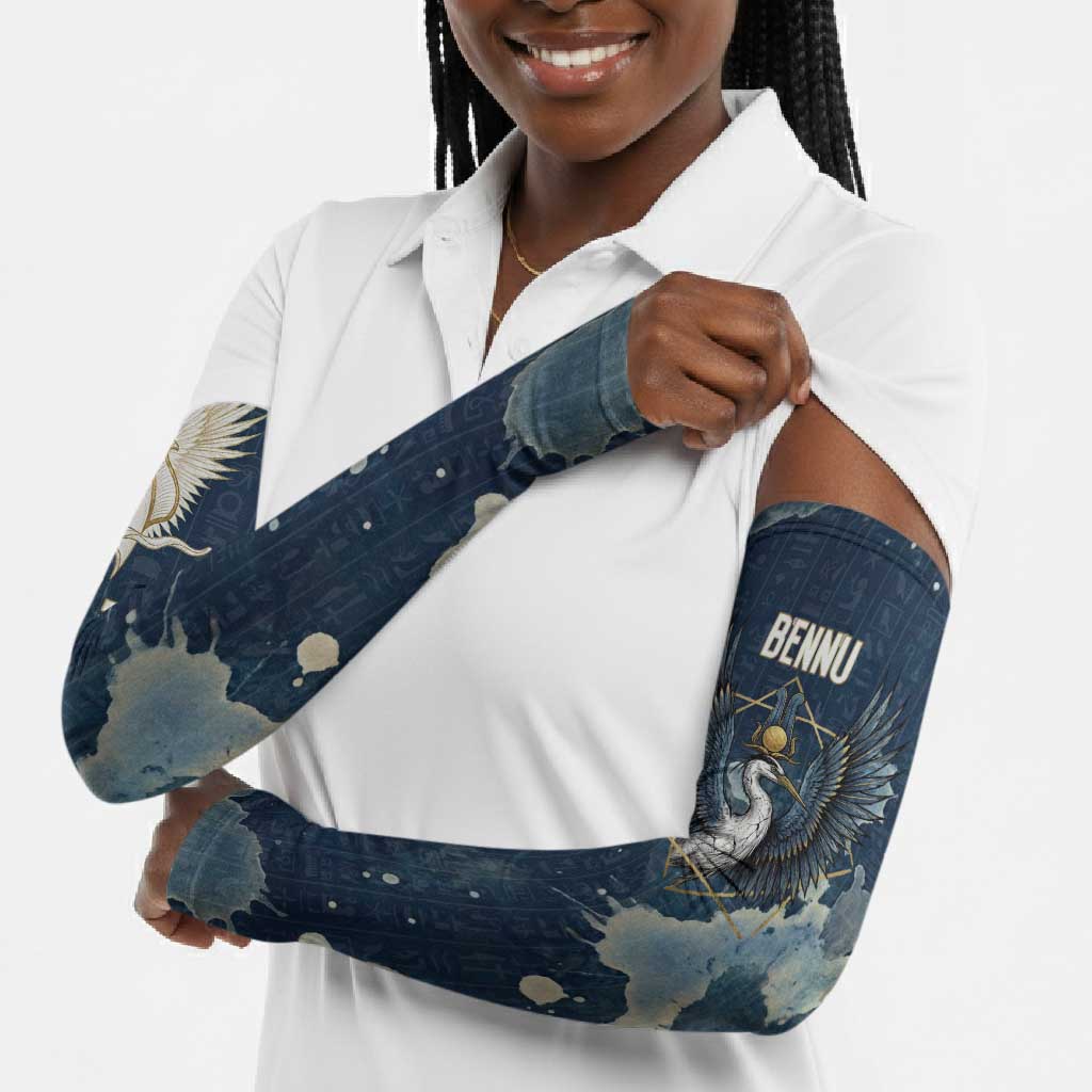 Bennu Ancient Egyptian Arm Sleeves with Deep Blue Ink Wash, Winged Bennu Bird and Soul of Ra - African Pride